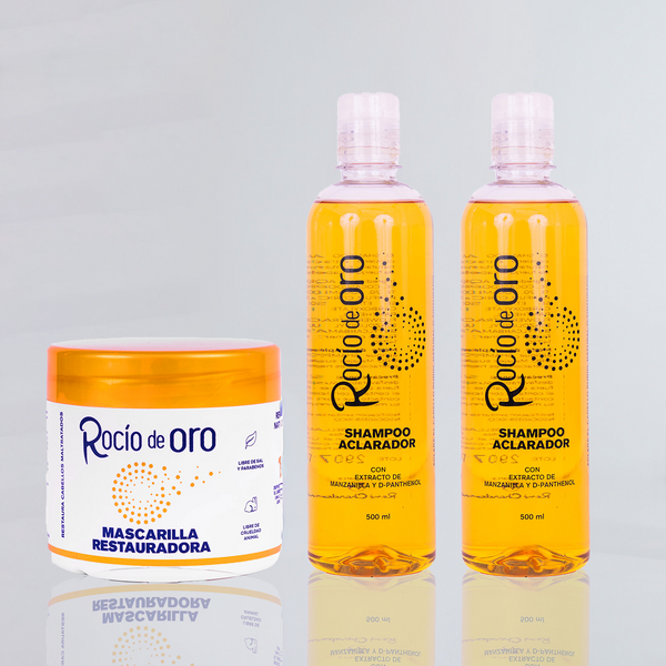 COMBO 2 SHAMPOO ACLARADORES + 1 MASCARILLA RESTAURADORA ROCIO DE ORO